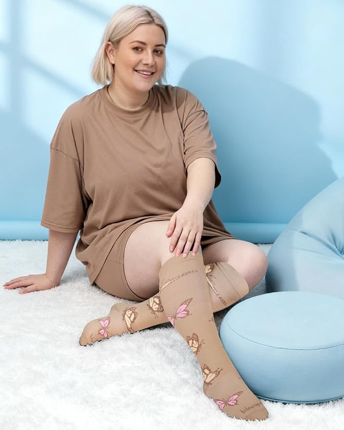 3-Pair Wide Calf Compression Socks for Women | 20-30mmHg Graduated Support, Easy On & Off, Knee High Length, Ankle Support, Travel Nurse Daily Wear, Cute Patterned - Image 3