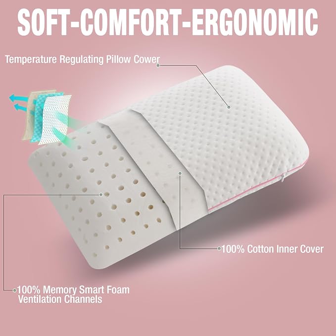 alkamto Travel & Camping Comfortable Memory Foam Pillow – Easy to Carry Portable Bag – Temperature Regulating Pillow Case (Pink + Extra Cover) - Image 6