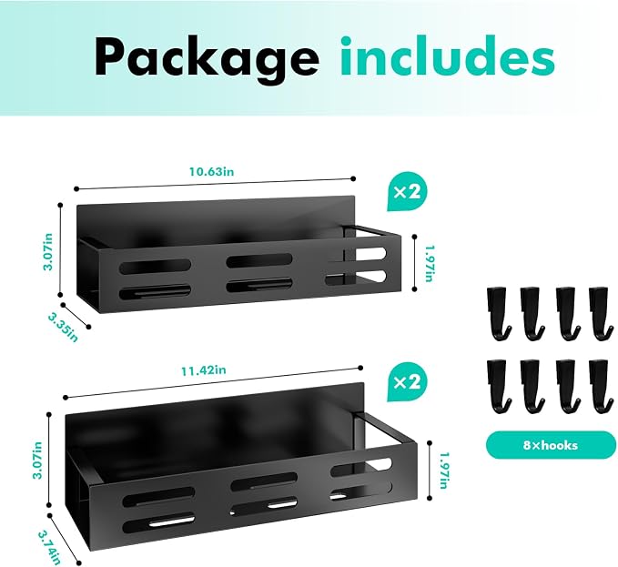 SETBAOO 4 Pack Magnetic Spice Rack for Refrigerator, Black Magnetic Shelf and Fridge Kitchen Storage Cabinet Organizers Seasoning Organization Mini Shelves, Organizadores de Cocina - Image 2