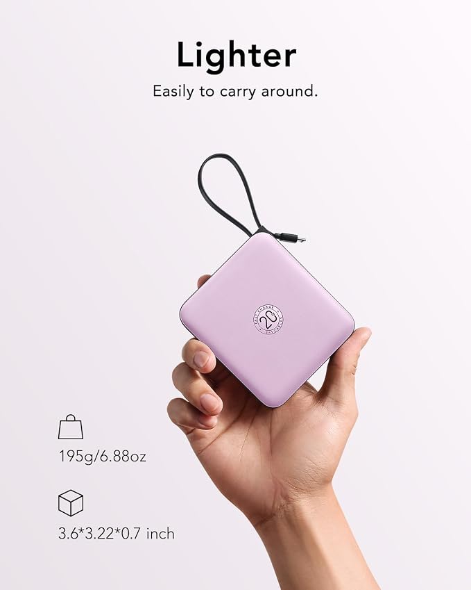 VRURC Portable Charger 10000mAh Battery Pack, Cell Phone Power Bank, Purple | Built-in Cables, 22.5W Fast Charging, Slim, Travel Essentials, Airline-Approved, for iPhone 17/16/15 Series, Samsung Android - Image 7
