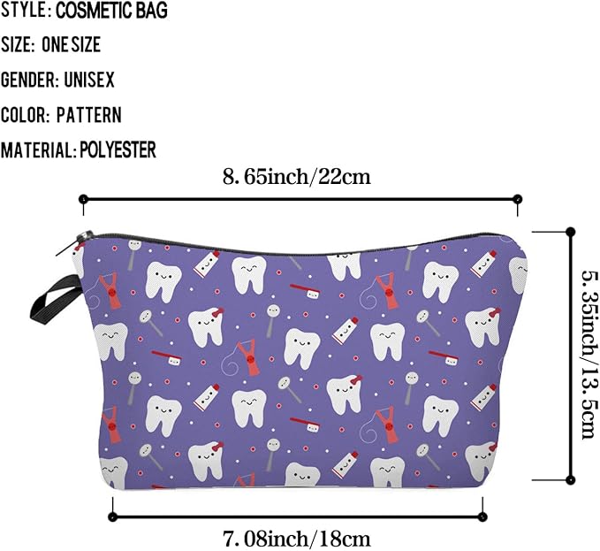 Livel lhood Purple Cartoon Teeth Cute Small Makeup Bag | Printed Padded Cosmetic Organizer Zipper Pouch, Purple Cartoon Teeth Gift for Women Friends - Image 2