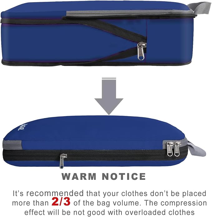 BAGAIL 4 Set/6 Set/8 Set Compression Packing Cubes Travel Accessories Expandable Packing Organizers (Cloth Pattern, 4-Navy) - Image 4
