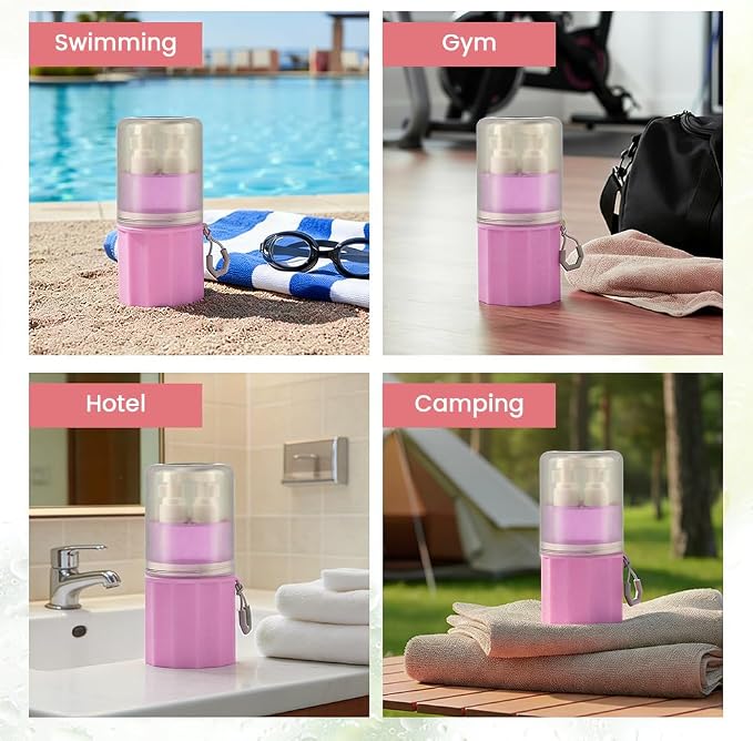 4 in 1 Wall Suction Travel Dispenser Bottles, TSA Approved Leak Proof Travel Size Toiletries Containers with Funnel Labels Bag, Refillable Shampoo Dispenser Kit, Pink - Image 8