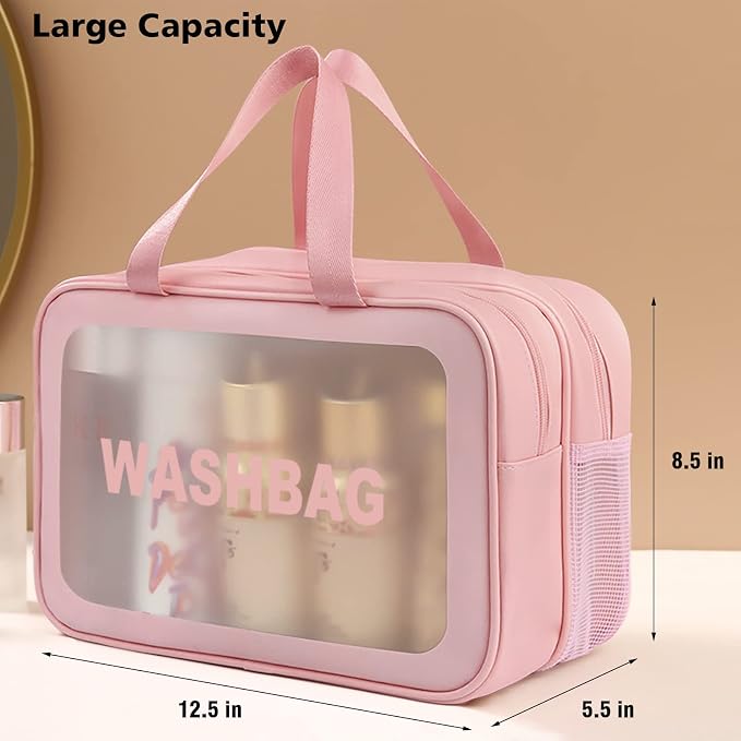 DAPOWER Travel Toiletry Bag for Women, Matte Translucent Toiletry Bag with Handy Handle, Makeup Cosmetic Organizer Bag for Travel Toiletries Accessories (Pink-XL) - Image 4