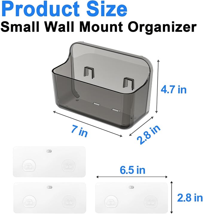 Wall Mount Organizer, 2Pc Small Adhesive Cabinet Door Organizer | Bathroom Shelf for Wall,No Drilling Hang Adhesive Shelf, with Self Adhesive Tapes, for Bathroom, Kitchen, Living Room - Grey - Image 8