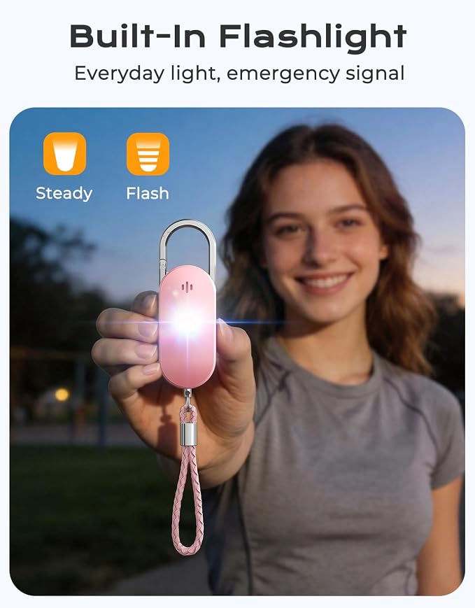 Personal Safety Alarm, 130dB Double Speakers Personal Alarms for Women, Strobe Light and Low Battery Notice, Rechargeable Self Defense Keychain for Seniors College Girls Gift - Image 5