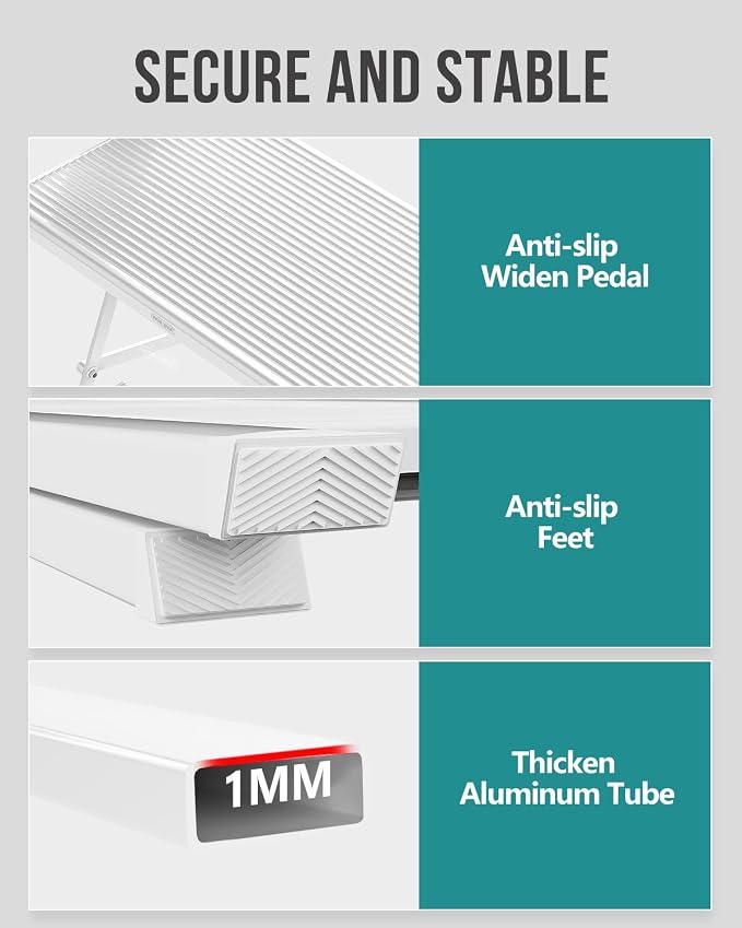 4 Step Ladder, Foldable Step Stool, 300lbs Load, White | Folded 43''H x 2''T; Net 9.9 lbs; Rigid Aluminum Steps; No Assembly; For Home, Kitchen, Office, Pantry, Closets, Cabinets - Image 4