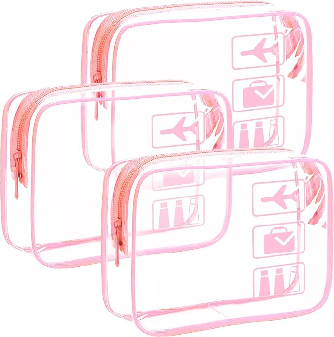 TSA Approved Toiletry Bag 3 Pack,Clear Travel Bags for Toiletries | Carry on Airport Airline Compliant Bag ,Clear Makeup Bags Toiletry bags Quart Size Travel Bag, Pink by Unknown