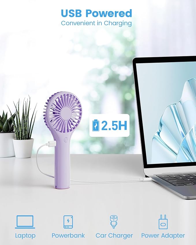 Edvision Portable Mini Fan - Powerful Personal Handheld Fan with 3 Speeds, Cute and Small, USB Rechargeable for Travel/Lash/Makeup/Outdoor/Home,Purple - Image 5