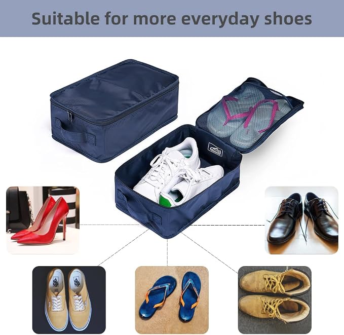 Travel Shoe Bags, Foldable Waterproof Shoe Pouches Organizer-Double Layer (8 Navy Shoe Bags) - Image 3