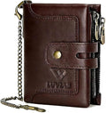 Mens Wallet with Chain Genuine Leather 1 ID Window Purse with RFID Blocking Bifold Double Zipper Coin Pocket by Unknown