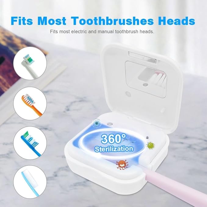 Portable UV-C Toothbrush Sanitizer and Holder – Travel Case for Manual & Electric Toothbrush Heads – UV Light Cleaning Box – USB Rechargeable – Travel-Friendly - Image 4