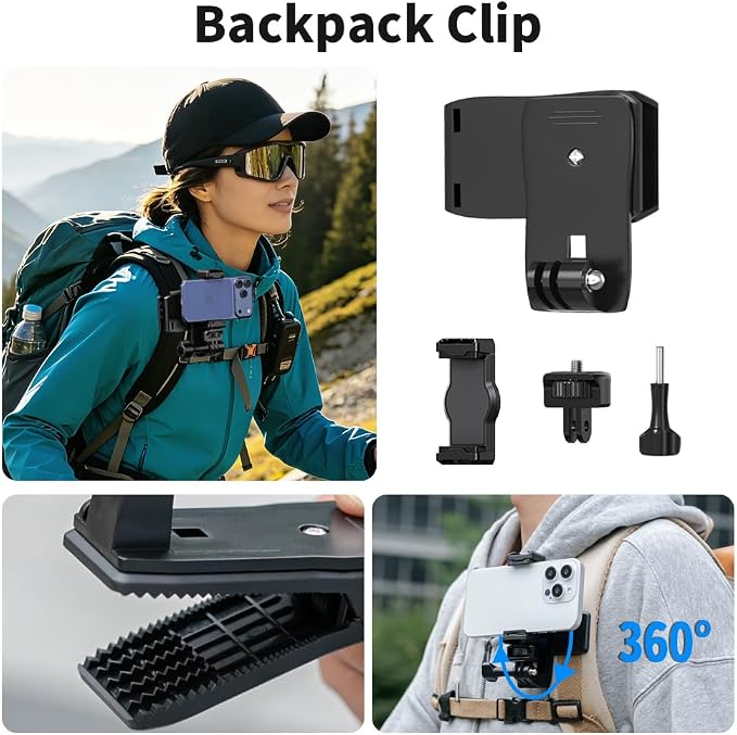 4 in 1 Phone Accessories Kit, Quick Release Head Strap Mount + Chest Mount Harness + Backpack Clip Holder + Palm Strap Kit for POV/VLOG,Cell Phone Clip Compatible with iPhone,Samsung and More Phones - Image 5