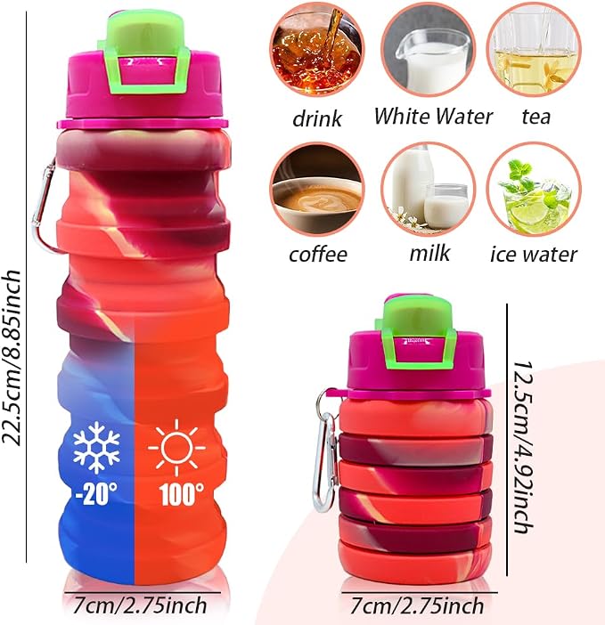 Silicone Collapsible Water Bottles, 16oz 500ml Portable Foldable Expandable Water Bottle Sports Cups, Leak Proof Reusable BPA Free, for Outdoor Activities Travel(Orange) - Image 2