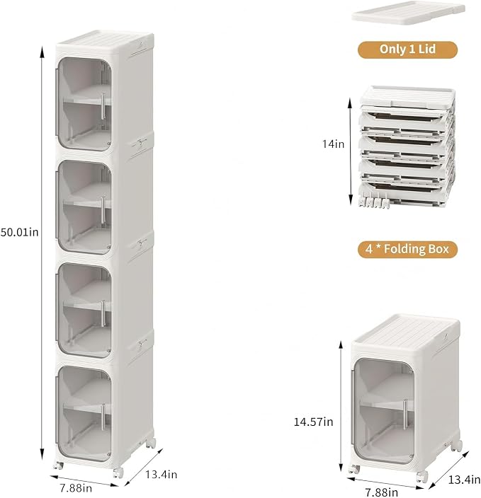 Narrow Slim Bathroom Storage Cabinet with Wheels, 4-Tier White | Tool Free Assembly, Adjustable Shelves, Fits for Narrow Spaces, Reinforced Stability, Magnetic Clear Door - Image 2