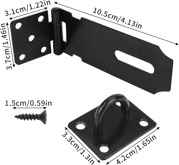 HOWDIA 180 Degree Hasp Lock Latch with Lock, 4 Inch Latch Lock with Screws and Padlock, Stainless Steel Pad Lock Latches Locking Latch Security Door Clasp Hasp for Shed/Gate/Storage Lock（Black） - Image 2
