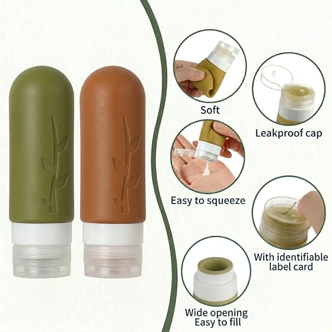 DEPOZA Travel Bottles Kit (16 Pack) - TSA Approved, Leak Proof Silicone Squeezable Containers for Toiletries. Complete Set with Jars, Sprayers & Bag (Earthy brown) - Image 4
