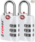 Forge Open Alert TSA Approved Luggage Locks - 3 Digit Combination, Easy Read Dials, Zinc Alloy Body - Ideal Travel Lock for Luggage, Suitcases, Bags & Toolboxes. White 2 Locks. by Forge