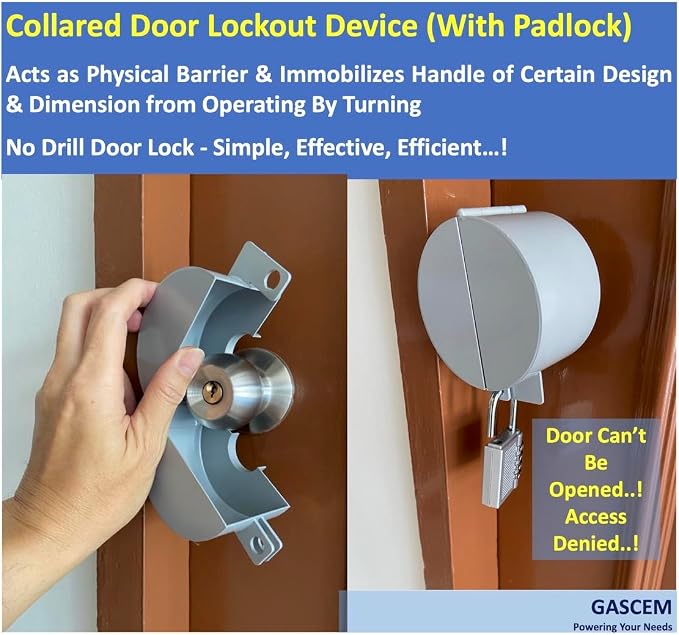 Door Knob Lockout Device (Matt Silver, 1 Padlock). Door Handle Lock - Prevents Doorknobs from Turning and Access to Keyhole. Childproof Door Knob Cover. - Image 2