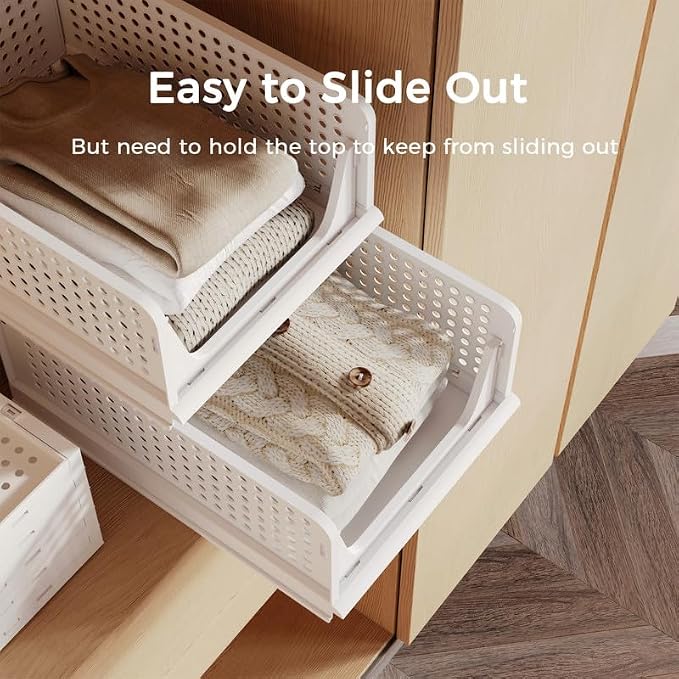 5 Pack Stackable Plastic Storage Closet Organizers and Storage Bins Drawer Shelf Storage Container for Wardrobe Cupboard Kitchen Bathroom Office White | Drawer Shelf Storage Container for Wardrobe Cupboard Kitchen Bathroom Office White Foldable Multifu... - Image 4