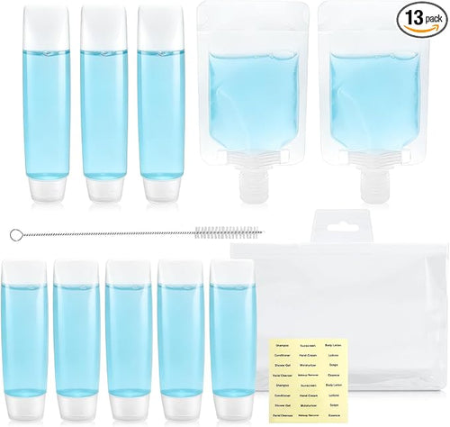 13pack Travel Bottles for Toiletries TSA Approved Leak Proof Travel Size Bottles with Toiletry Bag (BPA Free) travel containers for liquids Ideal for shampoo, lotion, sunscreen, perfume & more by Unknown