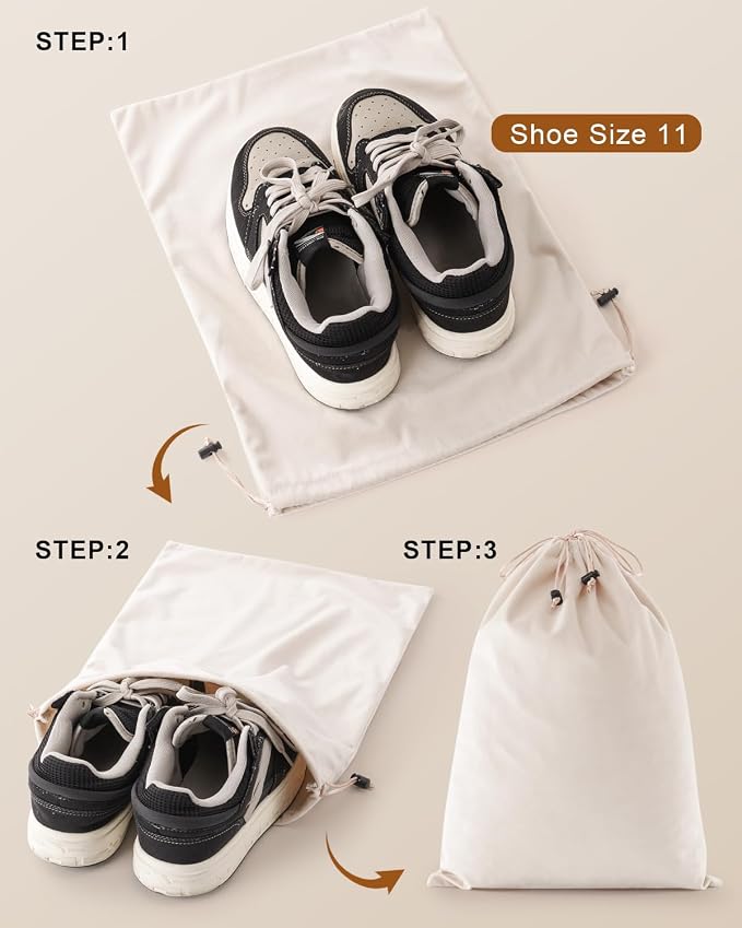 4 Pcs Shoe Bags for Travel, Dust Velvet Bags, Beige, 17.3x12.6 Inch | Washable & Reusable Travel Shoe Bags, Dustproof Shoe Bags with Drawstring Closure, Suitable for Travel, Home Storage - Image 2