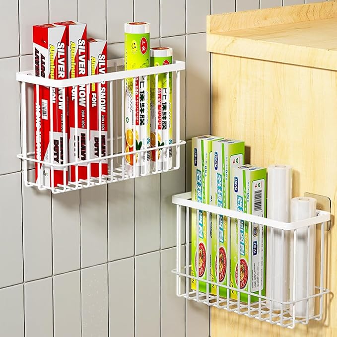 2 Piece Kitchen Cabinet Door Storage Box,Self Adhesive Wall Mounted Storage Boxes,Wardrobe/Bathroom/Refrigerator Small Items Organizer Storage Box (White) - Image 4