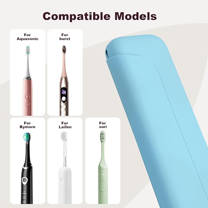 Silicone Waterproof Toothbrush Travel Pouch, Compatible with Oral-B & Philips Sonicare, Suri, Burst, Aquasonic, Portable Protective Bag - Blue - Image 2