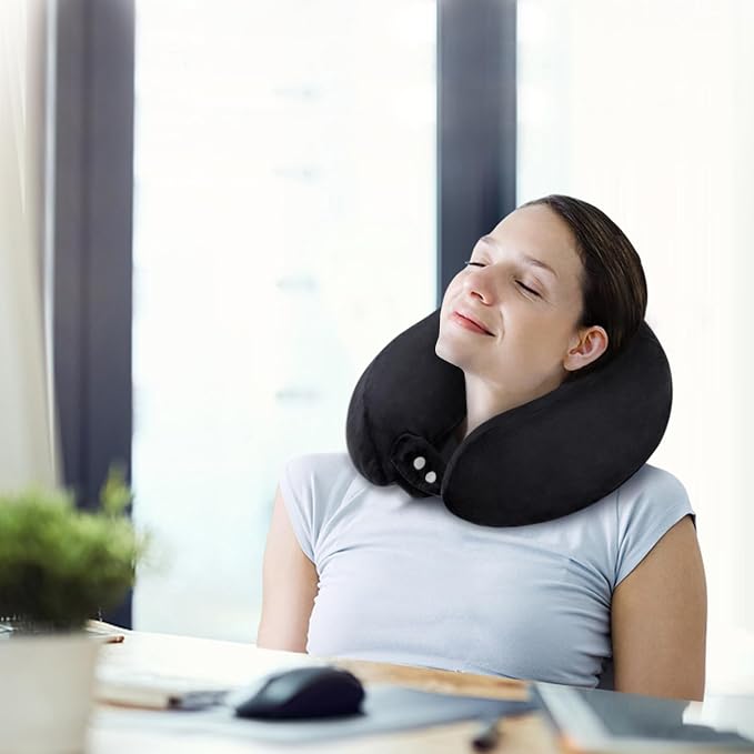 Neck Pillow Airplane Memory Foam Travel Pillows Black | Soft Cooling Pillow, Portable, Neck Support, For Adults, Train Bus Office Home - Image 7