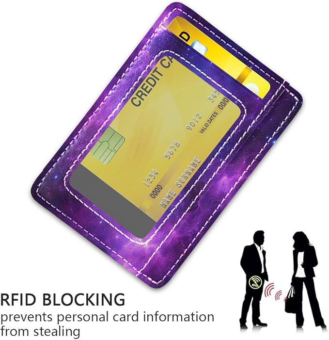 Front Pocket Minimalist Leather Slim Wallet Credit Card Holder Universe Galaxy Nebula Space for Men & Women - Image 3