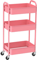 MAX Houser 3-Tier Rolling Utility Cart with Caster Wheels,Easy Assembly, for Kitchen, Bathroom (Pink) | Easy Assembly, multi-purpose storage trolley for kitchen, rolling cart with smooth caster wheels for bathroom by MAXHouser