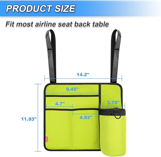 Airplane Seat Back Organizer & Storage, Airplane Tray Table Cover for Personal Items, Airline Seat Hanging Pockets Media Pouch,Reusable Travel Essentials,Fits Tablets,Cell Phone,Water Bottle (Green) - Image 3