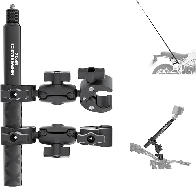 NEEWER Basics Motorcycle Bike Mount Accessories Kit, Invisible Selfie Stick | Bicycle Handlebar Clamp Holder, Compatible with Insta360 DJI OSMO 360 Pocket 3 Action Cameras, for POV Video Recording, GP-32 by Neewer