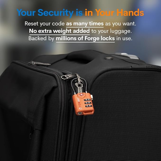 TSA Approved Cable Luggage Locks, Re-settable Combination with Alloy Body, Orange 2 Locks. - Image 9