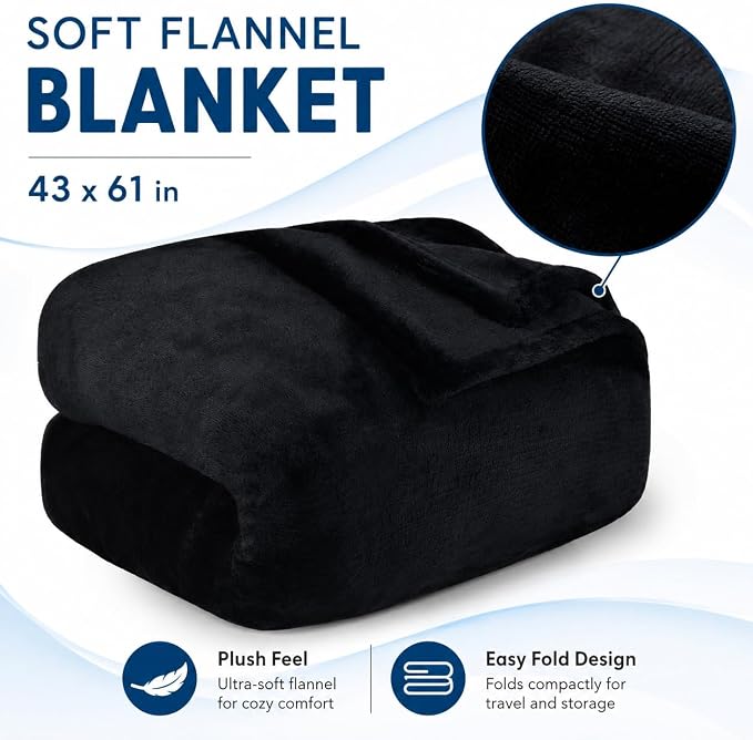 Nerien Blanket Pillow for Airplane Travel Essentials -3 in 1 Plane Travel Set Black - Image 6