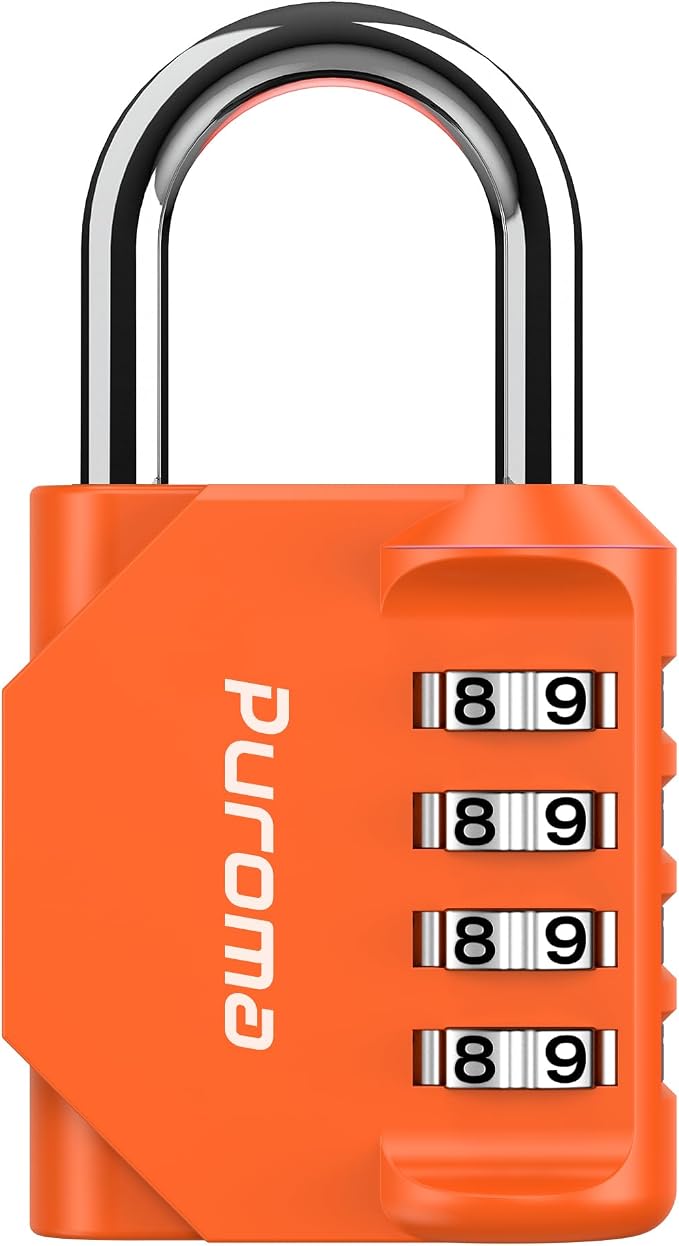 Puroma 1 Pack Combination Lock Locker 4 Digits Combo Padlock Gym Orange | For School Gate Fence Toolbox Hasp Storage, Outdoor, Resettable, Weatherproof, Side Window, Crack Cut Resist, Hardened Steel by Puroma