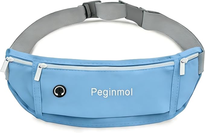 Slim Running Belt Fanny Pack, Waist Pack Bag for Women Men, Running Pouch for Phone Waterproof Reflective with 3 Pouches, Running Phone Holder for Sports, Traveling (Skyblue) by Peginmol