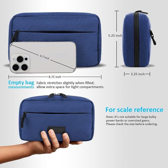 GOX Travel Cable Organizer Bag, Medium Tech Pouch for Electronics, Navy | Two Zippers & Multiple Storage Pockets, Water-Repellent Oxford, All-in-One Tech Bag for Electronic & Travel Accessories - Image 2