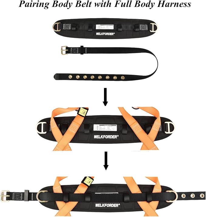 Tongue Buckle Body Belt With Waist Pad and 2 Side D-Rings Personal Protective Equipment Safety Harness | Waist Fitting Size 33'' to 47'' for Work Positioning, Restraint - Image 4