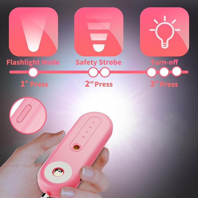 Rechargeable Personal Safety Alarm for Women - 130dB Self Defense Keychain Siren Whistle with SOS Strobe Light, Low Battery Notice - Emergency Security Safe Protection Devices, College Essentials - Image 6