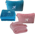 BlueHills Premium Soft Mini Plush Travel Blanket Value Pack Set of 2 - Airplane Travel Essential Flight Blanket Throw in a case with Strap Compact for Car Plane Travel Gift –Pink and Teal Blue. by BlueHills