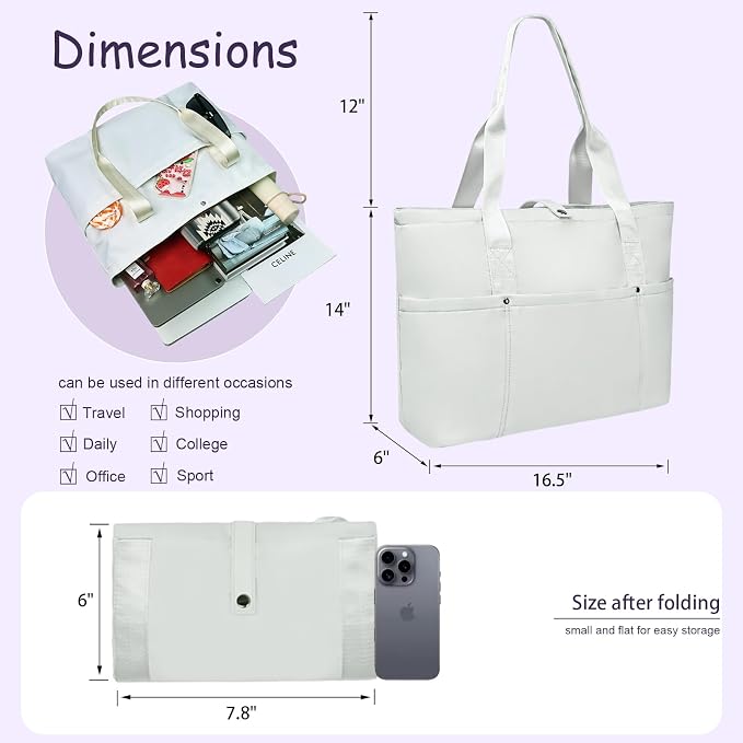 Work Bags for Women- Nursing Clinical Bag with Zipper Large Foldable Travel Bag Water-Resistant Handbag - Image 3