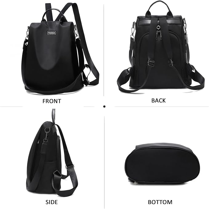 Large Travel Backpack for Women Waterproof Back Pack Black Shoulder Bag Fashion Backpack Purse Anti-Theft Daypack for College Work | No Top Opening, Light Compact Travel Size, Waterproof Nylon, Daypack for College Work, 3-in-1 Convertible Backpack - Image 8