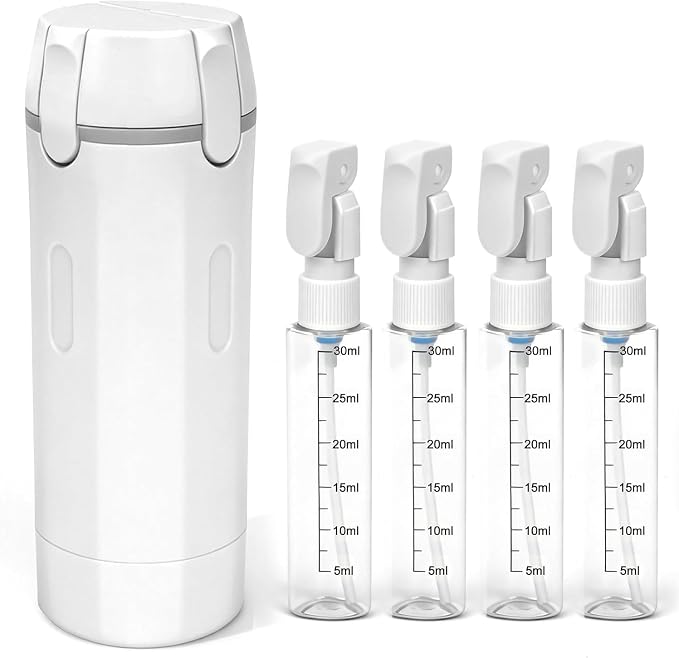 4 in 1 Travel Dispenser,4 Pack 30ML Travel Bottles for Toiletries,Refillable, Leak Proof and Portable,Suitable for Storing Shampoo, Shower Gel, Laundry Detergent, Suitable for Travel, Camping (White) by Unknown