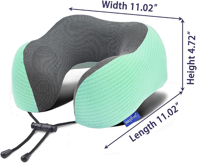 napfun Neck Pillow for Travel with Travel Pouch, Sleep Mask & Earplugs, Memory Foam Airplane Pillow for Headrest Sleep with Eyeshades, Plane Essentials with Eye Blindfold, Turquoise Striped Kit - Image 5