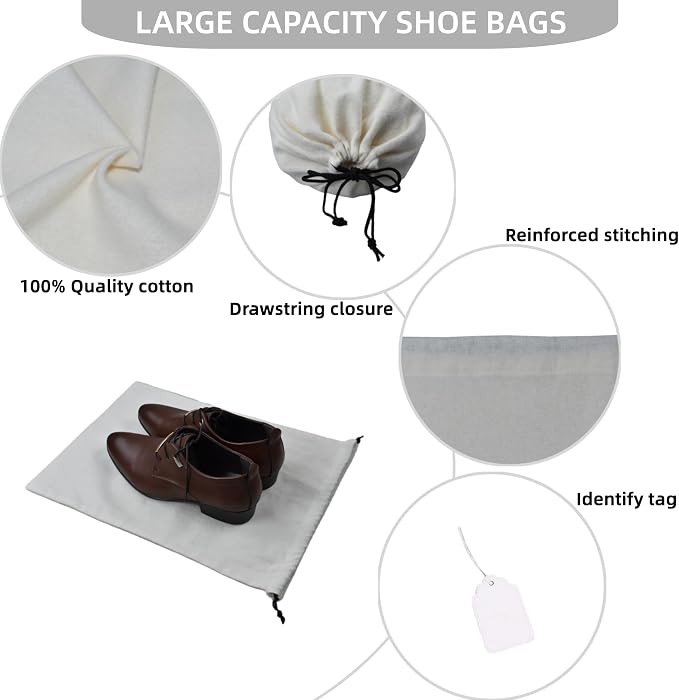 GONGKANGYUAN 2 Pack Shoe Bags for Travel Flannel Single Shoe Pouch with Drawstring for Men Women Travel Protecting Storing Shoes - Image 3