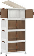 344QT Stackable Storage Bins With Lids, Collapsible Plastic Storage Bins with Wheels and Doors, Foldable Plastic Cabinets for Bedroom Dorm Garage by Unknown