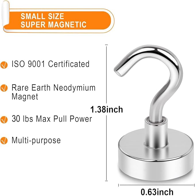 Magnetic Hooks 30lbs Strong Magnets Hook 18 Pack | Heavy Duty Extra Strong Cruise Hook for Hanging Industrial Metal Refrigerator Hooks for Cruise Cabins Fridge Kitchen Grill - Image 3