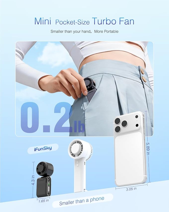 Mini Portable Handheld Turbo Fan – Small but Mighty, Whisper-Quiet, Long-Lasting, 5-Speed High-Velocity Rechargeable battery Fan, Personal Fan for Outdoor, Travel, Gifts for Women & Men(Black) - Image 7