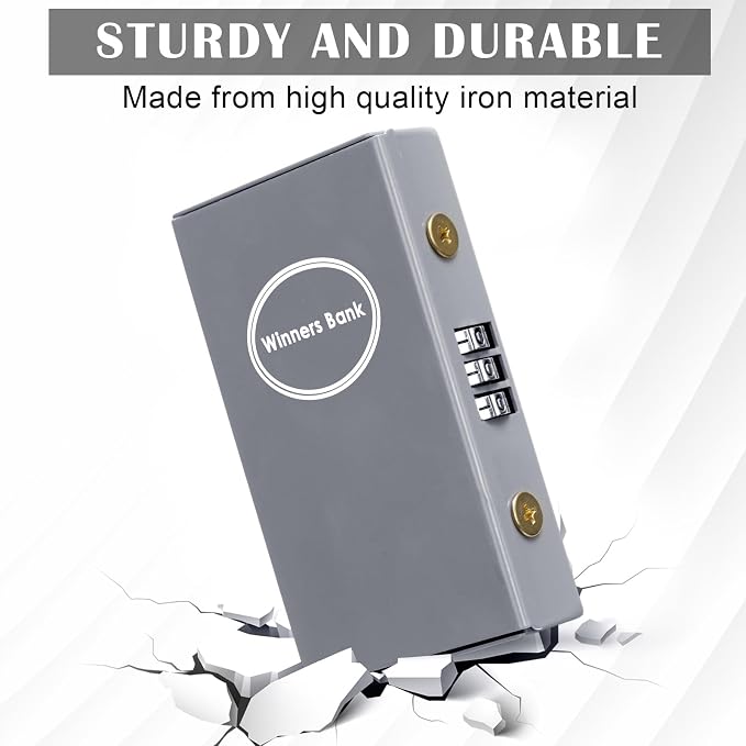 Reallnaive 1 Pack Metal Box for Gamblers Pocket Sized Winner Bank Casino Cash Box with 2 Keys Portable Casino Money Safe strongbox for Cash Saving Go Home Money Gifts(Silver,Coded) - Image 4